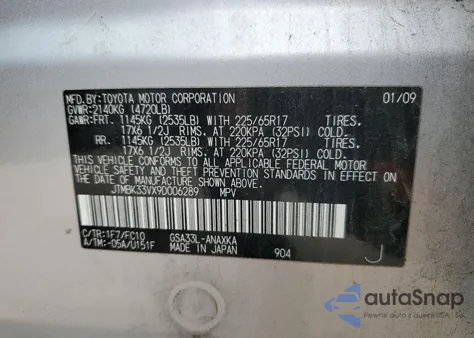 2009 Toyota Rav4 from USA, damaged, VIN JTMBK33VX9D006289